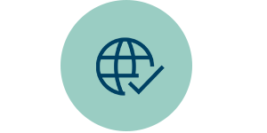 Rundes Icon mit Globus und Haken